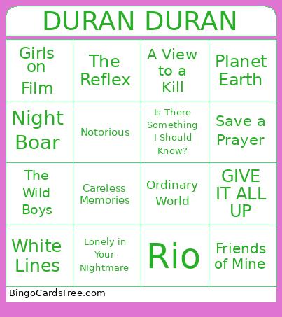 Duran Duran Bingo