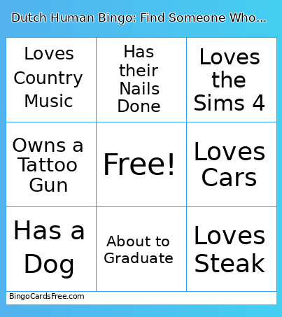 Dutch Human : Find Someone Who... Bingo Card