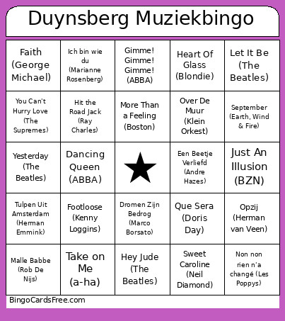 Duynsberg Muziek Bingo Card