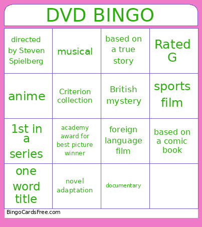 DVD Bingo Card