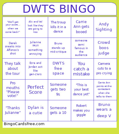 DWTS Bingo Card 2