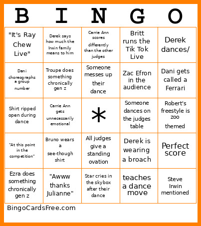 Dwts Bingo Card