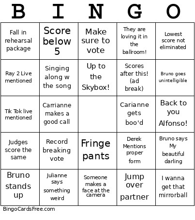 DWTS Bingo Card