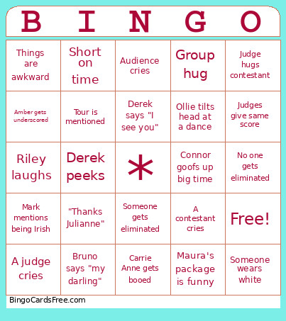 DWTS Ded Bingo Card
