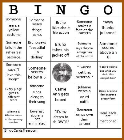 DWTS Premiere Bingo Card