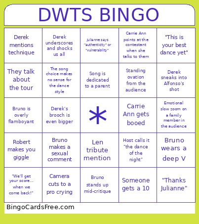 DWTS Week 5 Bingo Card