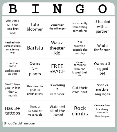 DYKE HANG Bingo Card