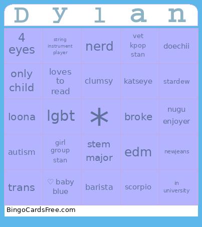 dylan's bingo Cards Free Pdf Printable Game, Title: Dylan