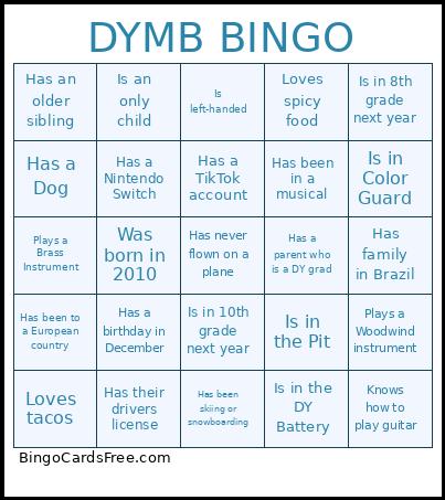 DYMB Bingo Card