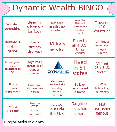 Dynamic Wealth Bingo Card