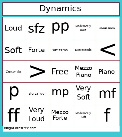 Dynamics Bingo Card