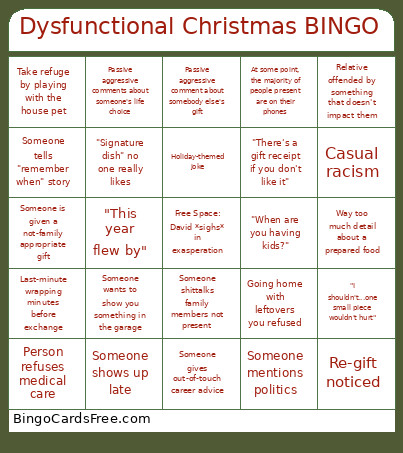 Dysfunctional Christmas Bingo Card