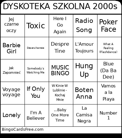 DYSKOTEKA SZKOLNA 2000s Bingo Card