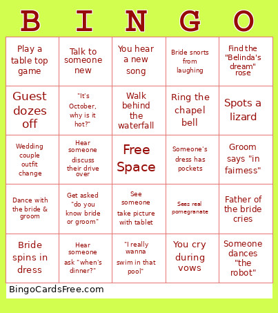E+J Wedding Bingo Card