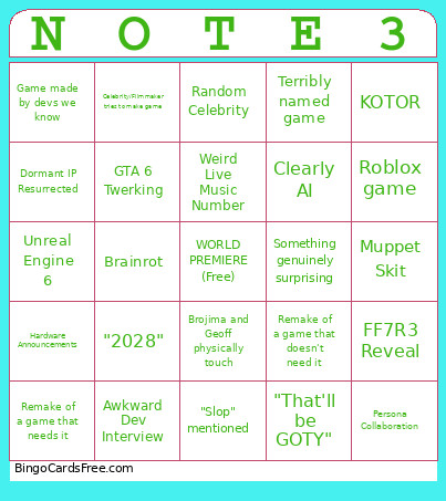 e3 2026 Bingo Card