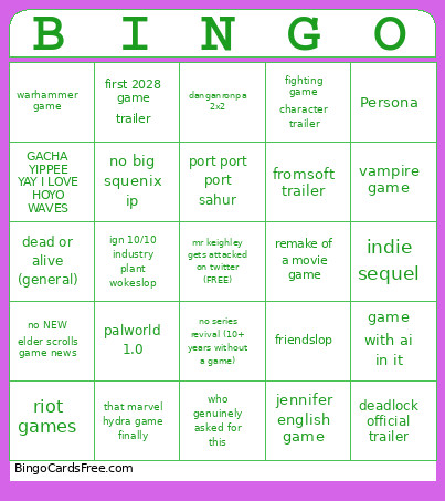 E3 2026 Weekend Bingo Card