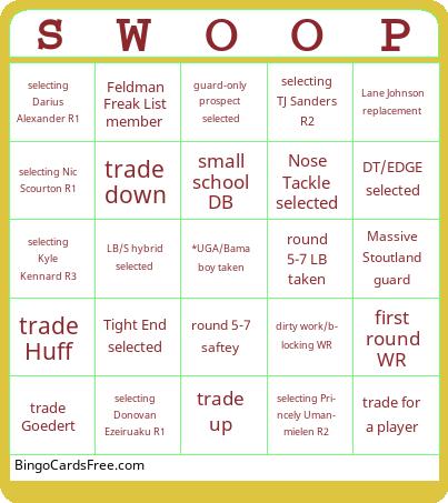 Eagles 2025 Draft Bingo Cards Free Pdf Printable Game, Title: SWOOP