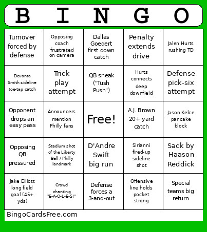 Eagles Bingo Card