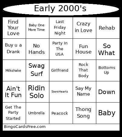 Early 2000's Bingo Card
