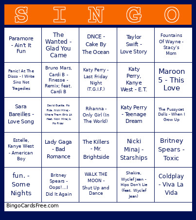 Early 2000s Bingo Card