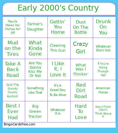 Early 2000's Country Bingo Card