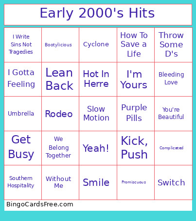 Early 2000's Hits Bingo Card