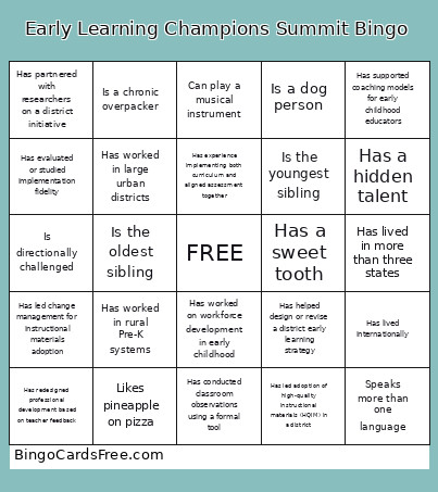 Early Learning Champions Summit Bingo Card