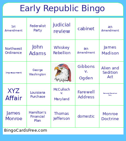 Early Republic Review Bingo Card