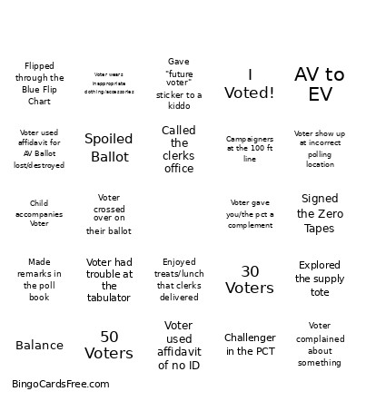 Early Voting Bingo Card