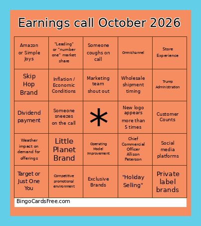 EARNINGS CALL OCT 2026 Bingo Card