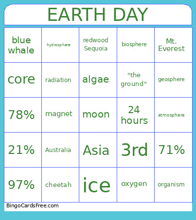 Earth Day Bingo Card