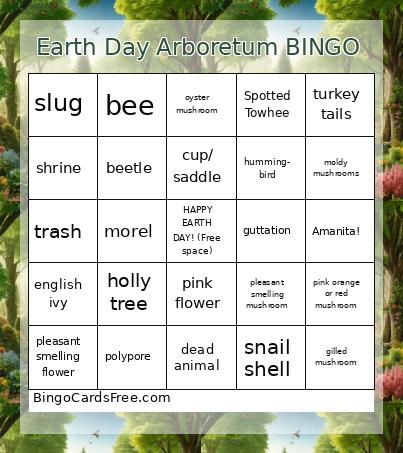 Earth Day Arboretum Bingo Card