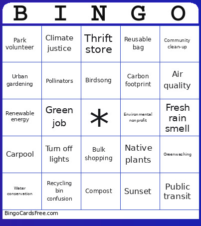 Earth Day Bingo Card