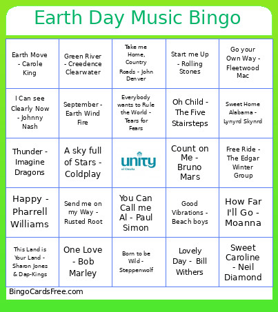 Earth Day Music Bingo Card