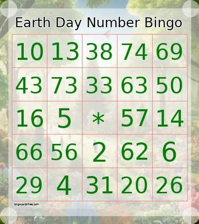 Earth Day Number Bingo Cards Free Pdf Printable Game