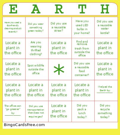 Earth Day Scavenger Hunt Bingo Card
