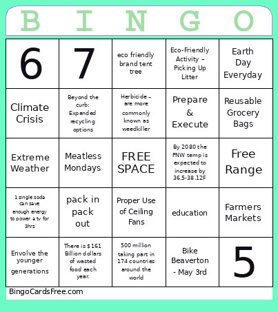 EARTH DAY WK 2 Bingo Card