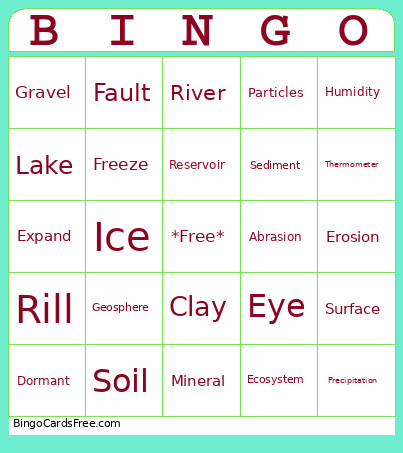 Earth Science Bingo Card