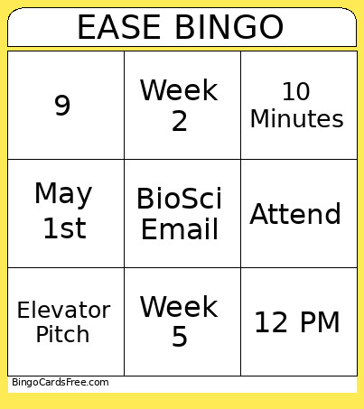 EASE S26 Syllabus Bingo Card
