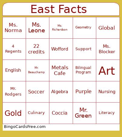 East Facts  Bingo Cards Free Pdf Printable Game, Title: East Facts 