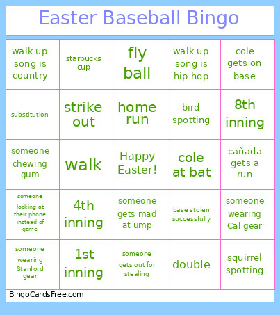 Easter Baseball Bingo Card