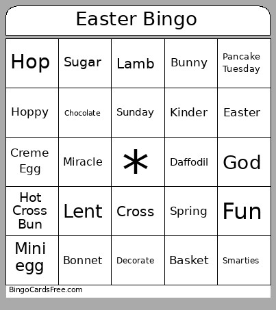 Easter Bingo Card