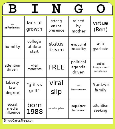 Eastern Ethics Bingo Card