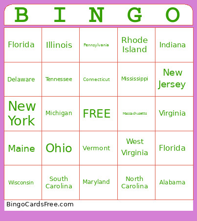 Eastern States Bingo Card