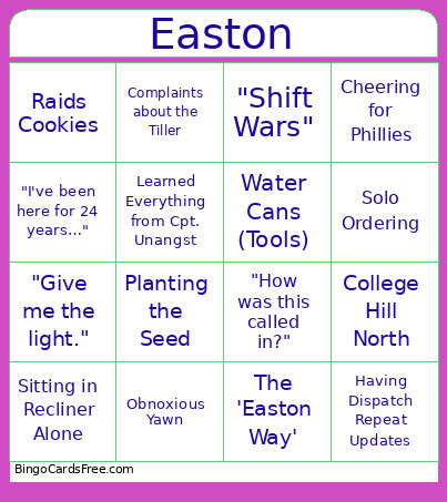 Easton Bingo Card