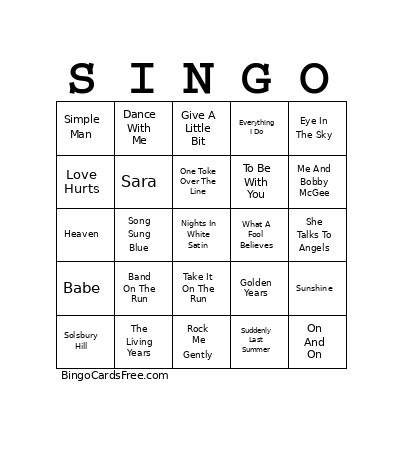 Easy Rockin' V02 Bingo Card