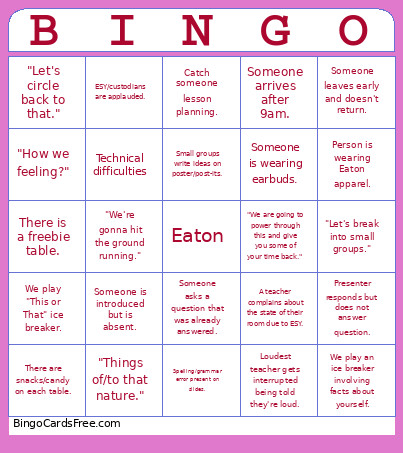 Eaton Bingo Card