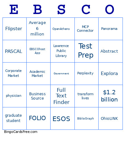EBSCO Bingo Card