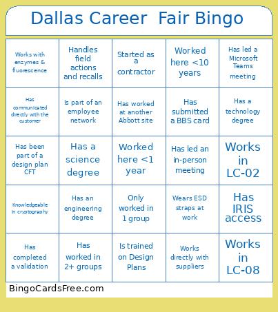 ECN Presents Dallas Career Fair Bingo Card