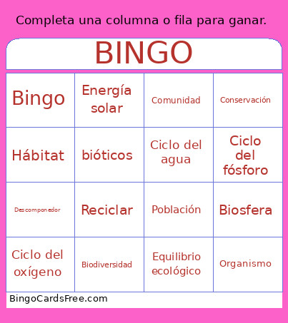 Ecología Bingo Card
